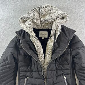 Snobbish Collection Womens L Black Puffer Jacket Sherpa Faux Fur Hood